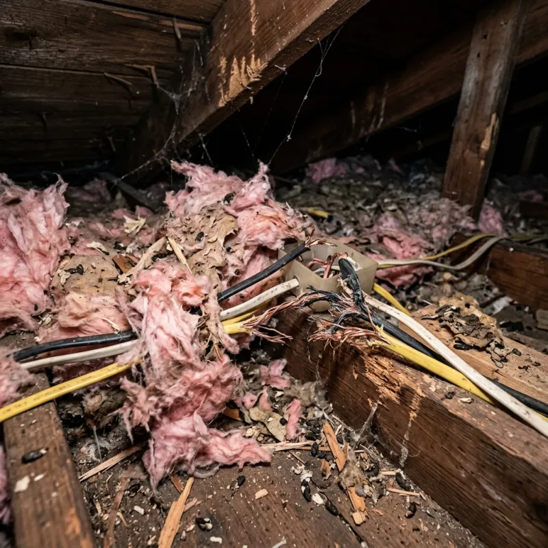 Contaminated ceiling insulation being assessed in a Rosanna roof space