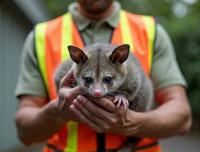 Animal handler safely recovering a deceased possum in Rosanna
